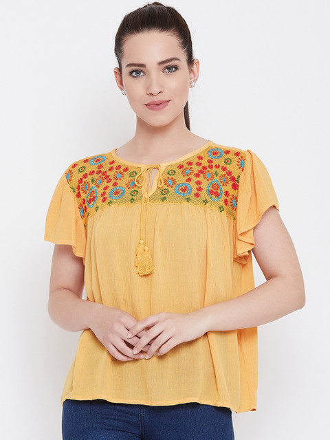 

AASK Women Mustard Yellow Embellished A-Line Top