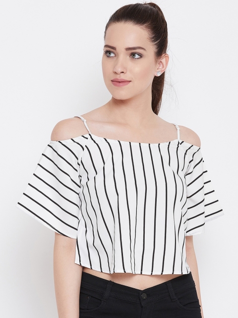 

AASK Women White Striped Top