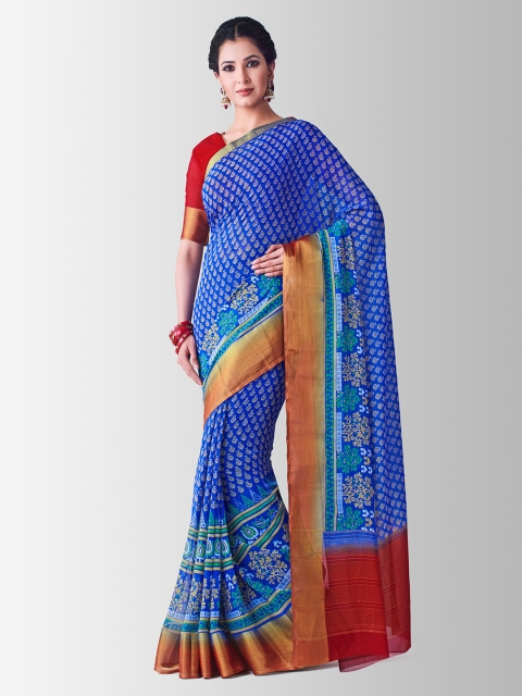 

MIMOSA Blue Poly Chiffon Printed Banarasi Saree