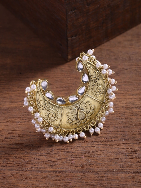 

Shoshaa Women Gold-Plated & White Kundan & Pearl Embellished Adjustable Finger Ring