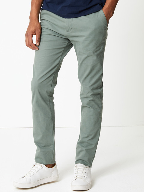 

Marks & Spencer Men Green Slim Fit Solid Regular Trousers
