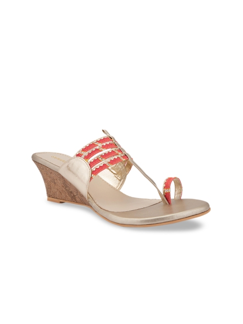 

Signature Sole Women Red & Gold-Toned Woven Design Heels