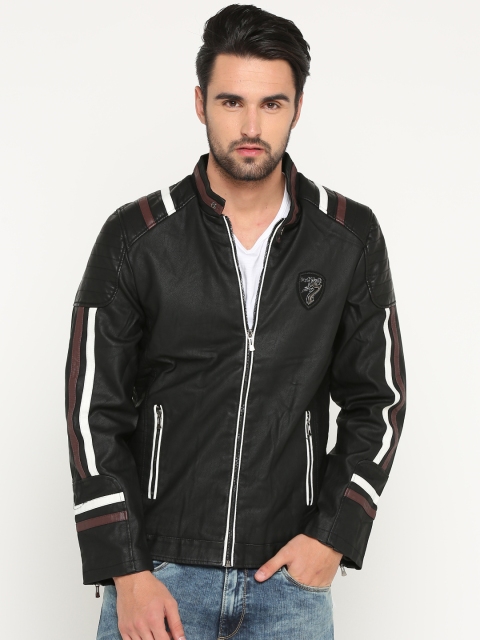

SHOWOFF Men Black Solid Biker Jacket