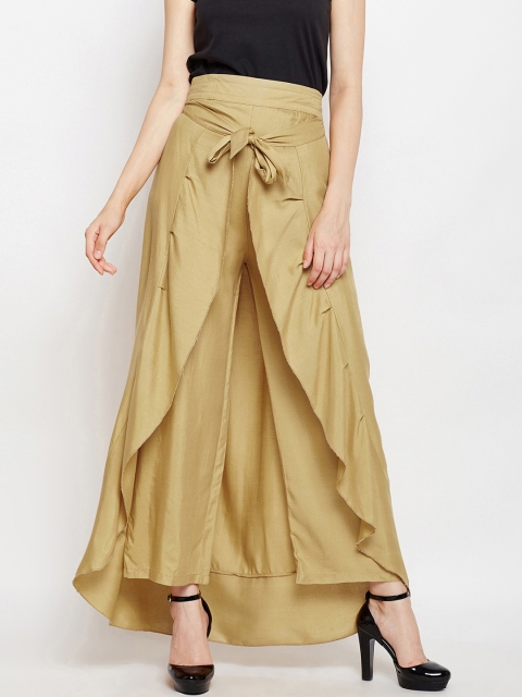 

AASK Women Beige Solid Flared Palazzos with Attached Skirt