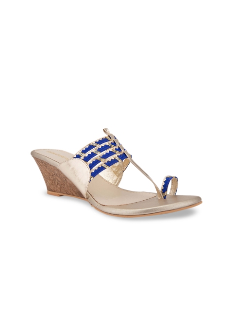 

Signature Sole Women Blue & Gold-Toned Woven Design Sandals