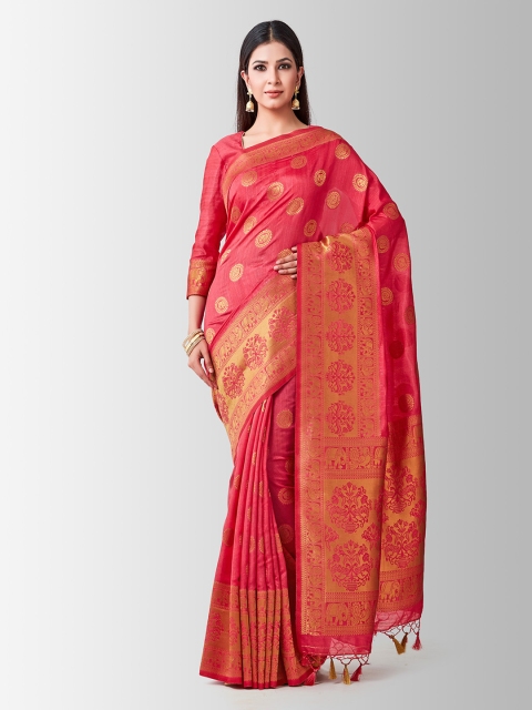 

MIMOSA Coral Pink Art Silk Woven Design Kanjeevaram Saree
