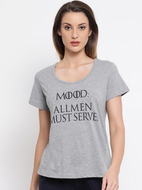 

Clovia Women Grey Printed Round Neck T-shirt