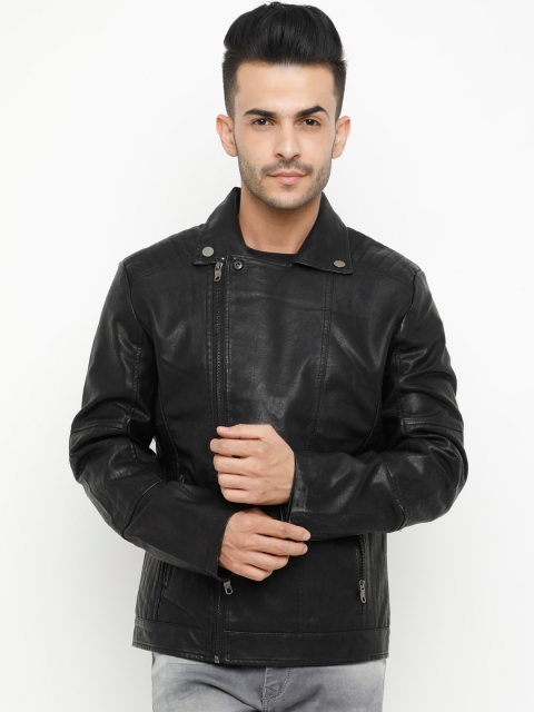 

SHOWOFF Men Black Solid Biker Jacket