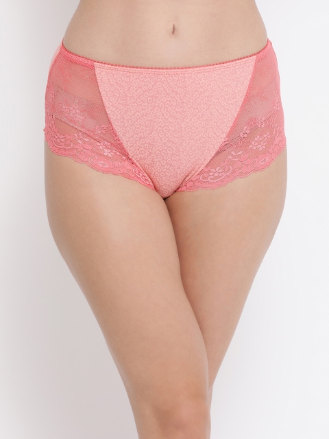 

Clovia Women Cral Pink Printed Lace Hipster Brief PN3271P16XL, Coral