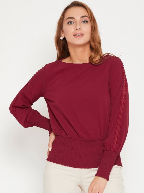 

Carlton London Women Maroon Solid Blouson Top