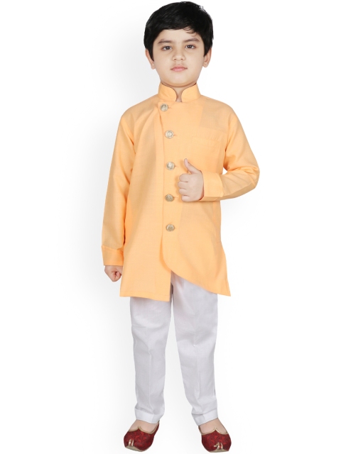 

SG YUVRAJ Boys Peach-Coloured & White Solid Kurta with Pyjamas