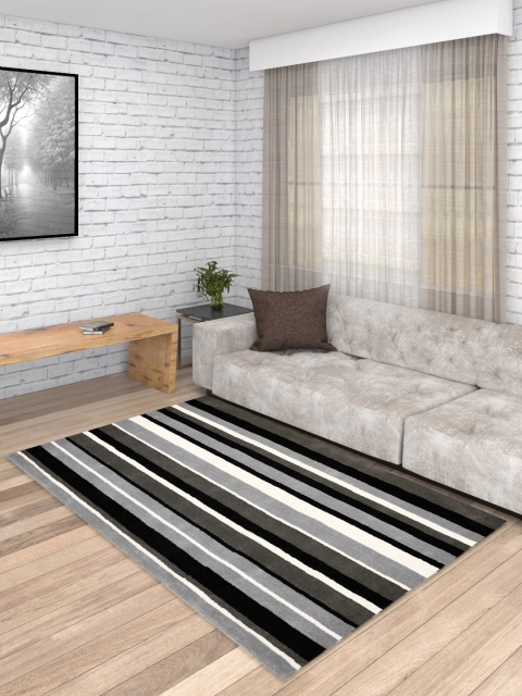 

PRESTO Multicoloured Striped Hand-Tufted Anti-Skid Woolen Carpet, Multi