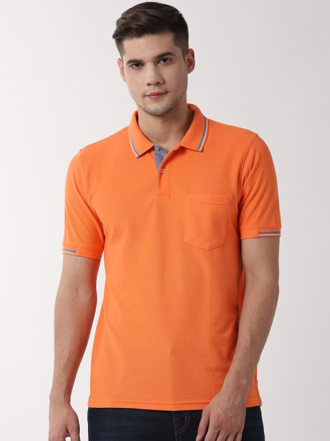 Peter England Casuals Men Orange Solid Polo Collar T-shirt