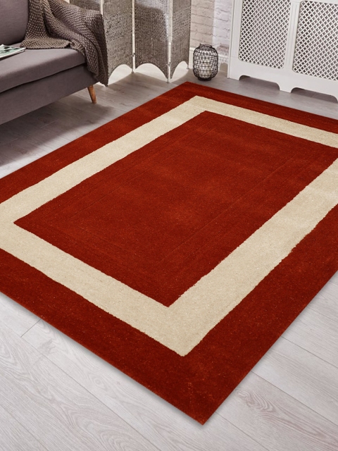 

PRESTO Red & Beige Solid Hand-Tufted Anti-Skid Woolen Carpet