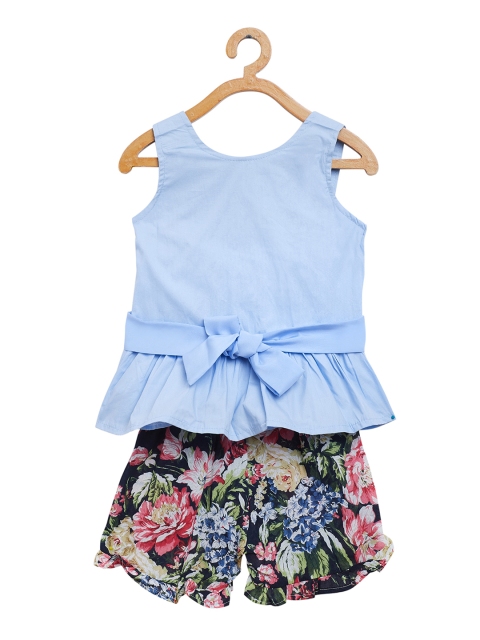 

Camey Girls Blue Solid Top with Shorts