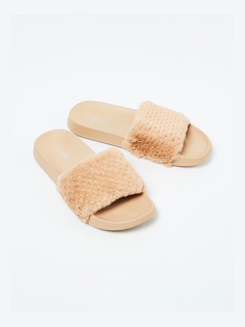 

Ginger by Lifestyle Women Beige Self Design Sliders