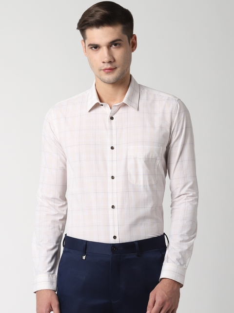 

Peter England Men Beige Regular Fit Checked Formal Shirt
