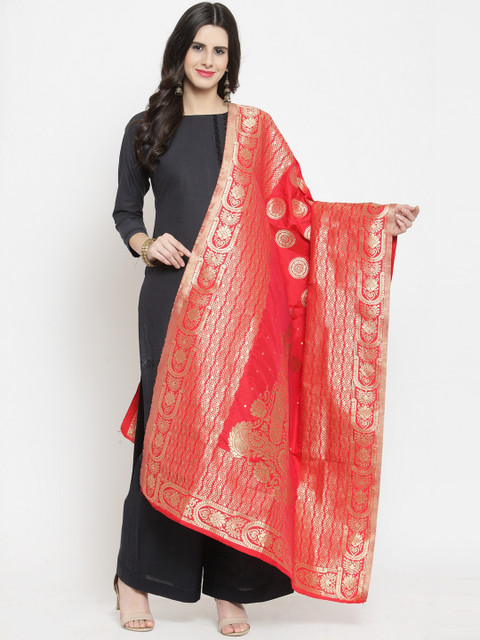 

mf Red Woven Design Dupatta