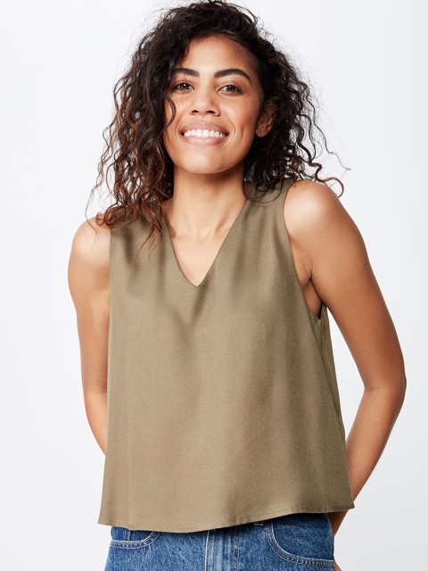 

COTTON ON Women Olive Brown Solid A-Line Top