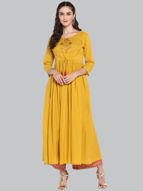 

Varanga Women Mustard Yellow Solid A-Line Kurta