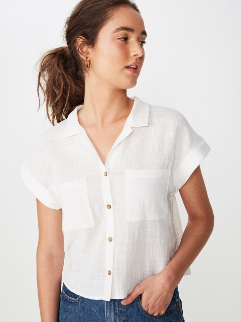 

COTTON ON Women White Solid LInen Shirt Style Top