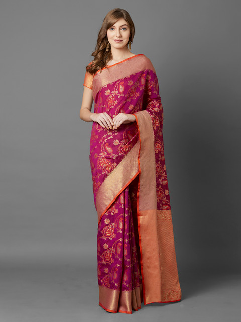 

Mitera Magenta Silk Blend Woven Design Banarasi Saree