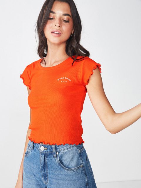 

COTTON ON Women Orange Solid Round Neck T-shirt