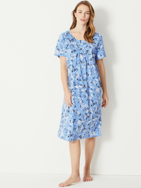 

Marks & Spencer Women Blue & White Printed Nightdress T377800DBLUE MIX