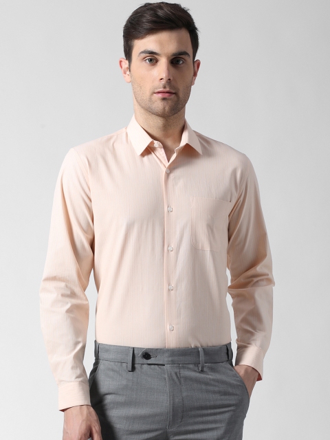 

Peter England Men Peach-Coloured Slim Fit Striped Formal Shirt