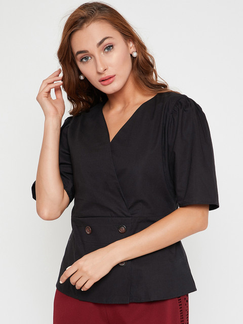 

Carlton London Women Black Solid Wrap Top