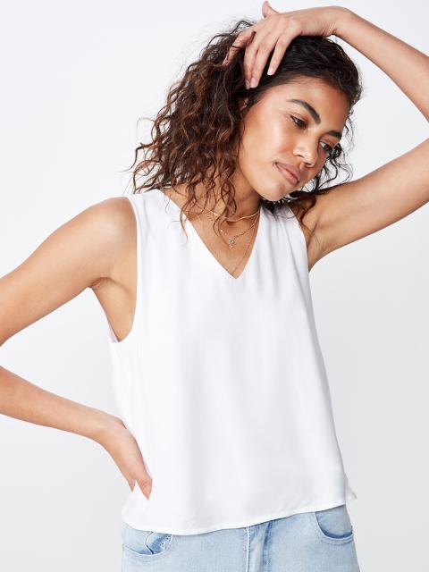 

COTTON ON Women White Solid A-Line Top