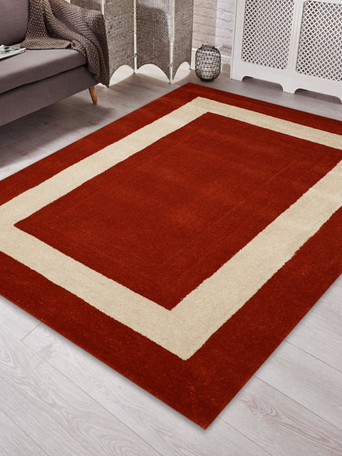

PRESTO Red & Beige Solid Hand-Tufted Anti-Skid Woolen Carpet
