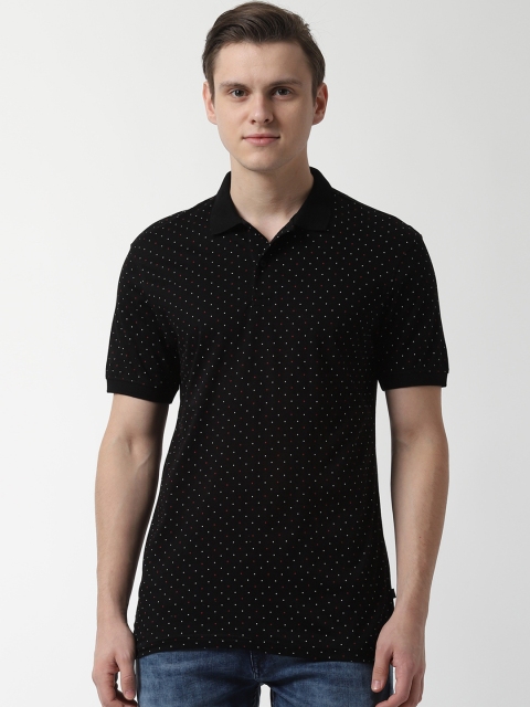 

Peter England Casuals Men Black Slim Fit Printed Polo Collar T-shirt