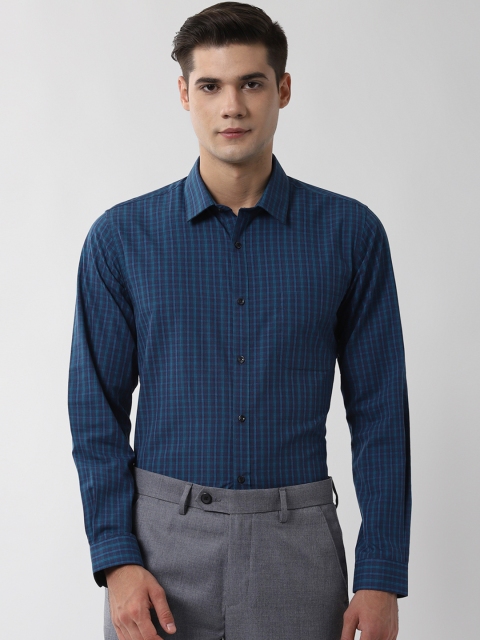 

Peter England Men Navy Blue Slim Fit Checked Formal Shirt