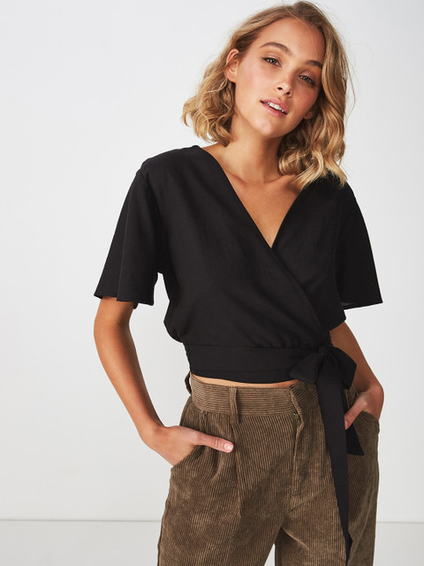 

COTTON ON Women Black Solid Wrap Top
