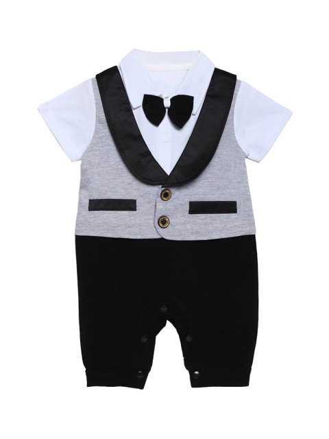 

AJ DEZINES Boys Grey & Black Solid Romper