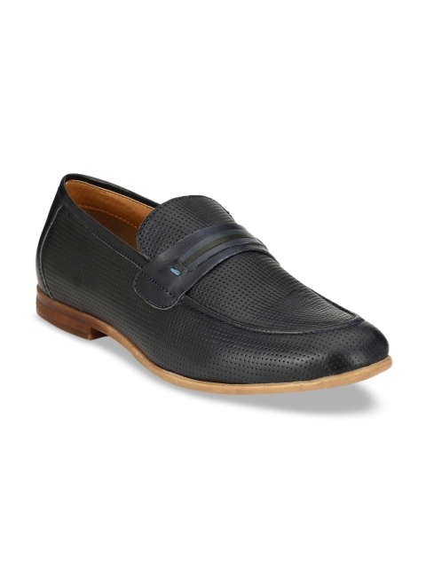 

Alberto Torresi Men Blue & Black Textured Leather Formal Penny Loafers