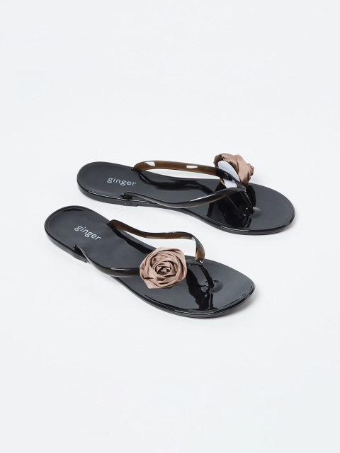 

Ginger by Lifestyle Women Black Solid Plastic Open Toe Flats