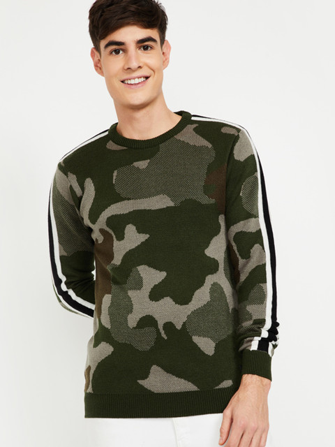 

Bossini Men Olive Green & Beige Printed Sweater