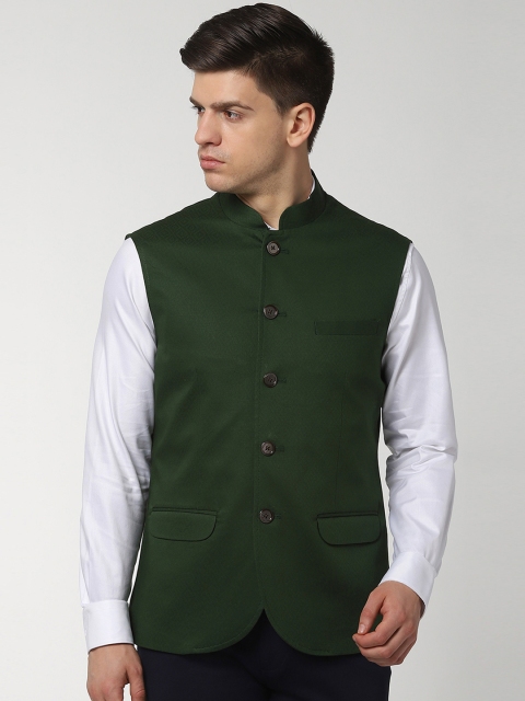 

Peter England Elite Men Green Solid Pure Cotton Nehru Jacket