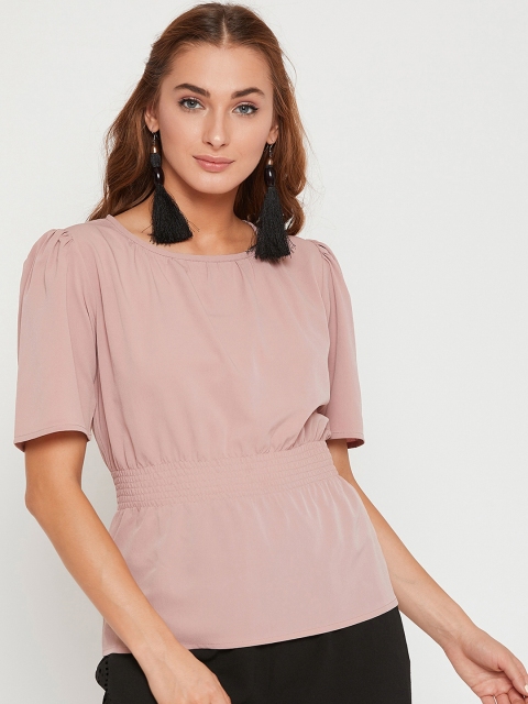 

Carlton London Women Mauve Solid Cinched Waist Top