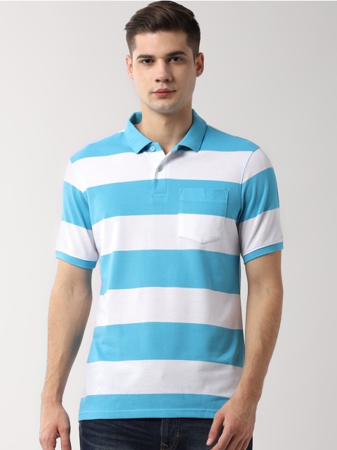 

Peter England Casuals Men Blue Striped Polo Collar T-shirt
