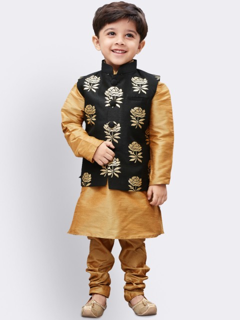 

JBN Creation Boys Gold-Toned & Black Solid Kurta with Churidar