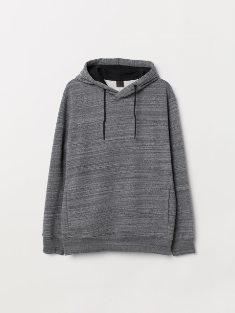 

H&M Men Grey Solid Hooded Sweatshirt