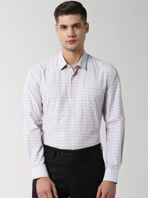 

Peter England Men Red & Blue Slim Fit Checked Formal Shirt