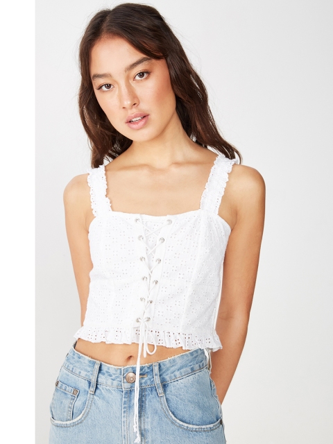 

COTTON ON Women White Schiffli Fitted Top