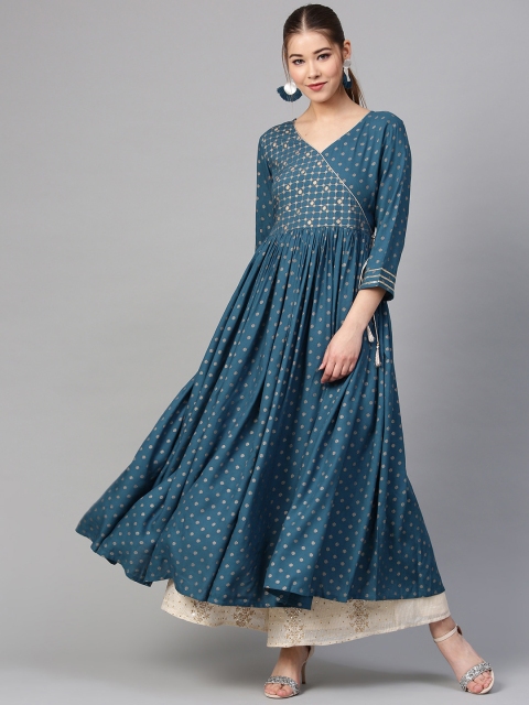 

Varanga Women Teal Blue Printed A-Line Kurta