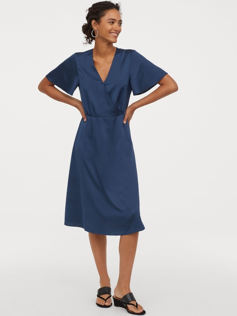 

H&M Women Blue Satin Wrap Dress