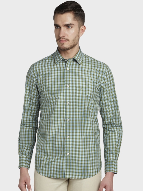 

ColorPlus Men Green Tailored Fit Checked Casual Shirt