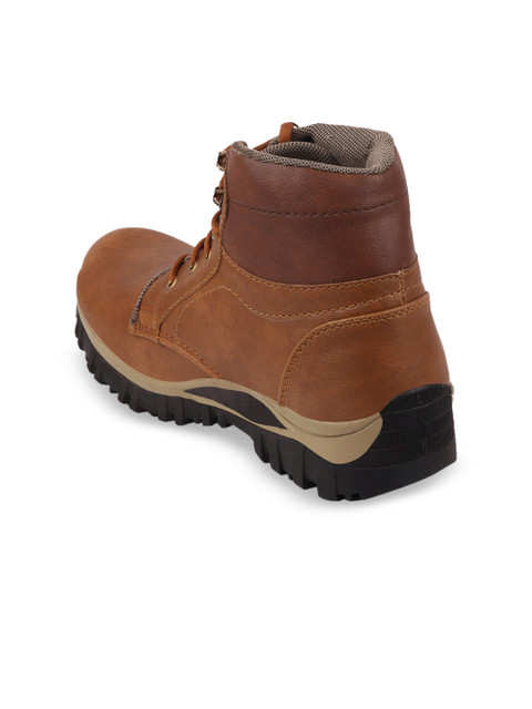 

FAUSTO Men Tan Brown Solid Mid-Top Flat Boots
